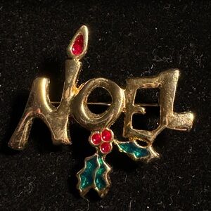 Vintage Noel brooch, Christmas brooch, holiday pin.